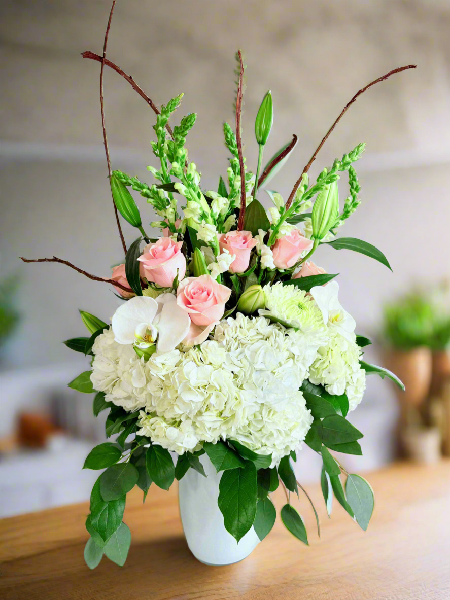 Blushing Beauty-Flower Tall Vase Arrangement