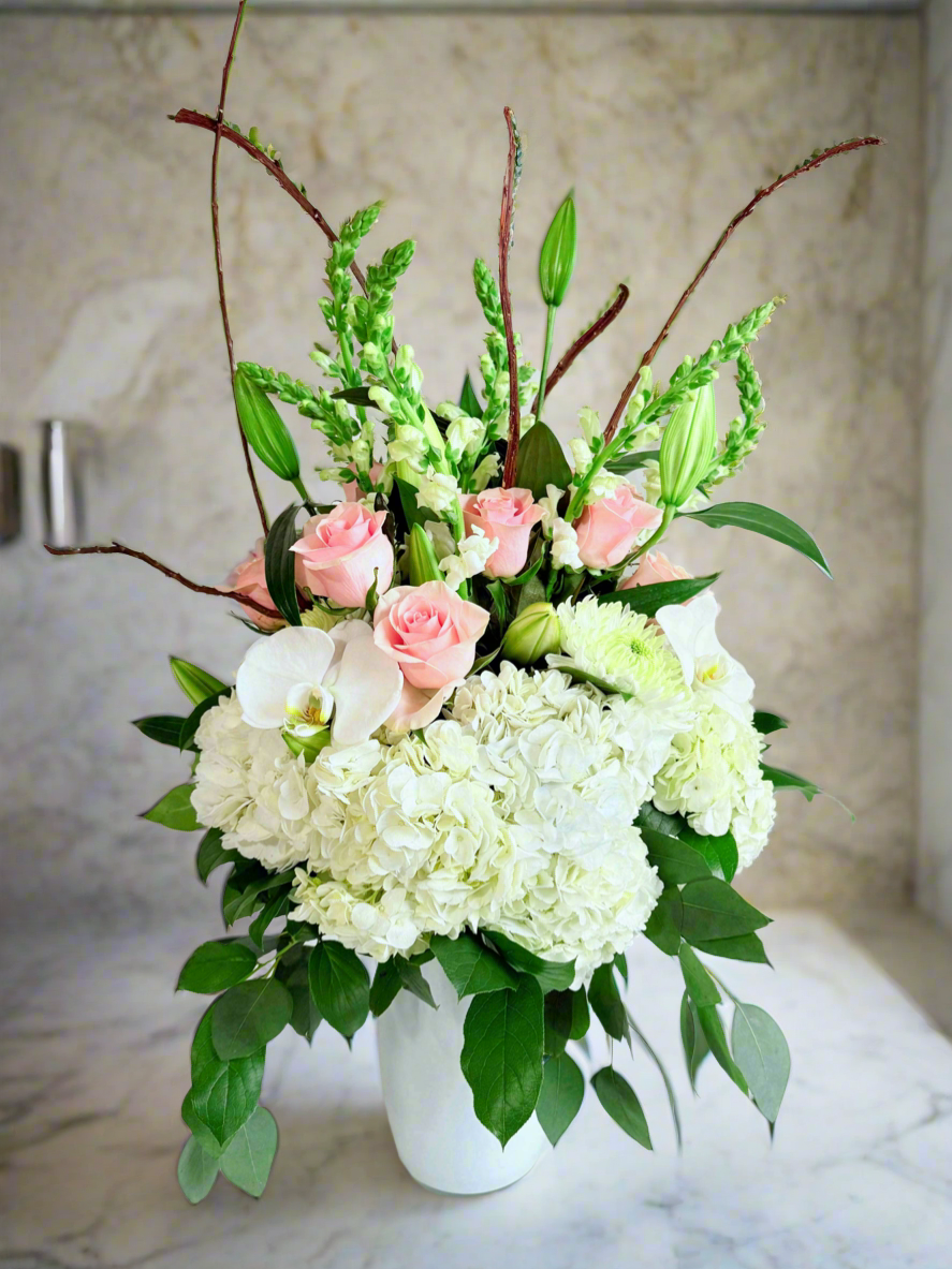 Blushing Beauty-Flower Tall Vase Arrangement