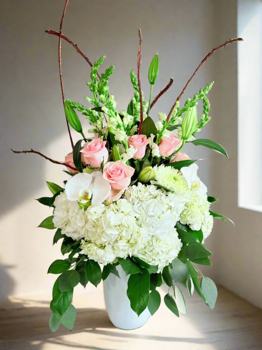 Blushing Beauty-Flower Tall Vase Arrangement