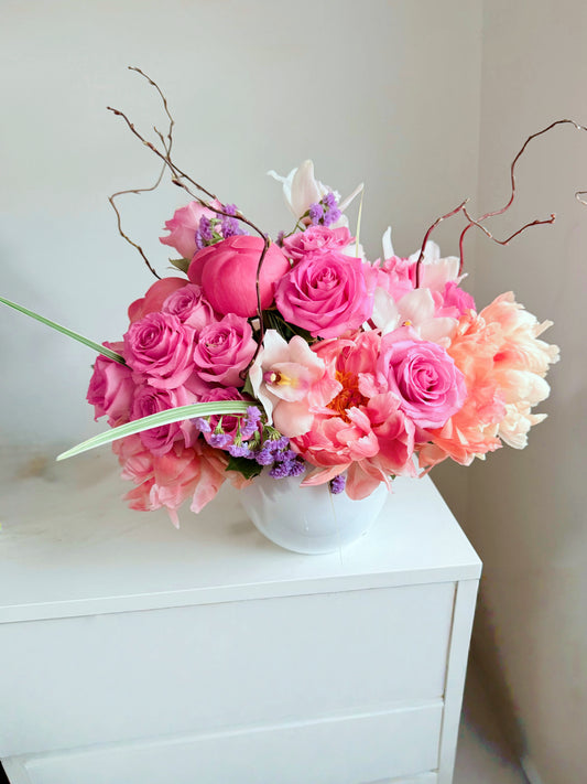 Peony & Pearl - Short Vase Flower Arrangement